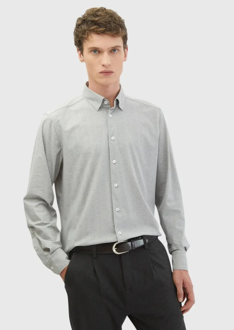 رامسي قميص كاجوال رمادي فاتح مطبوع بقصة عادية من التريكو